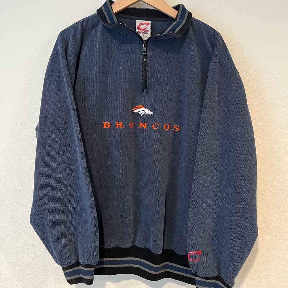 Vintage Cadre Athletic Denver Broncos Quarter zip Pullover Mens Large